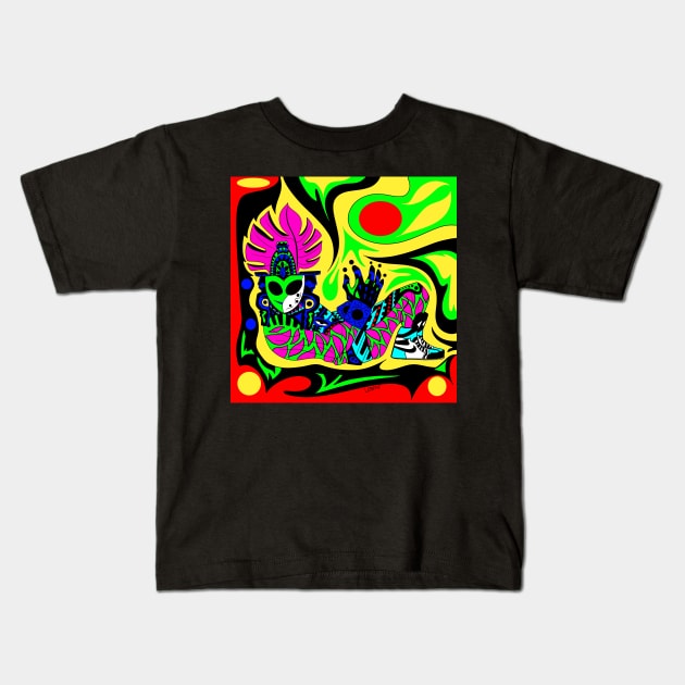 rasta alien in mayan sneakers shoes ecopop pattern Kids T-Shirt by jorge_lebeau